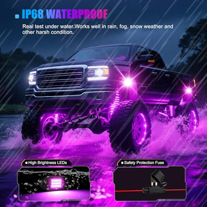 LED RGB Rock Lights for UTV ATV RZR 6 Pods with APP Control Underglow (6 Count)