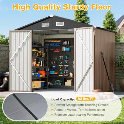 8x6 FT Outdoor Storage Shed with Floor & Lockable Double Doors