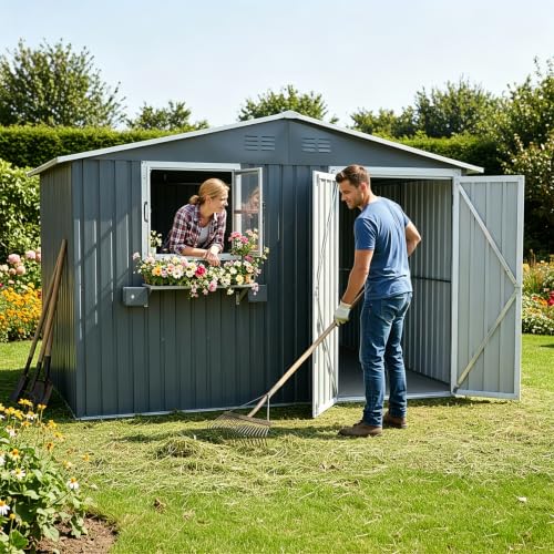 10x8 FT Outdoor Storage Shed with 2 Clear Windows