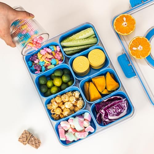 Divided Snack Serving Tray with Lid and Handle Travel Snackle Charcuterie Container Portable Storage Organizer for Candy (27.2 Ounce)