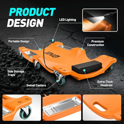 40 Inch Low Profile Plastic Rolling Garage Shop Floor Creeper with LED Light