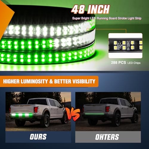 48 Inch 288 LED Tailgate Strobe Light Strip Green White