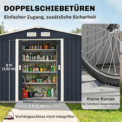 9' x 6' Outdoor Storage Shed Garden Tool Metal Shed Dark Gray