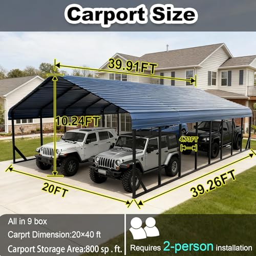 20x40FT Metal Carport with Vertical Roof