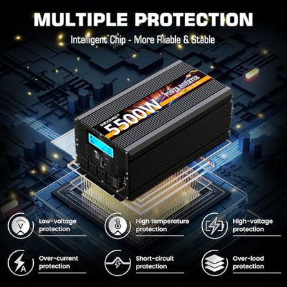 5500 Watt Power Inverter 12V DC to 110V 120V Converter for Family RV Off Grid Solar System Car with Type