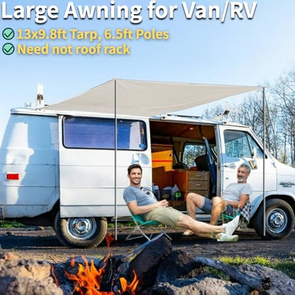 Van Large Car Awning with Suction 13x9.8ft Khaki