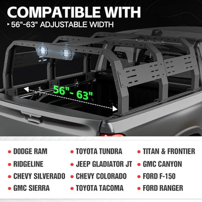 19.2 22.3" Hight Bed Racks Truck Cargo Carrier with 2 LED Lights Compatible with Tacoma