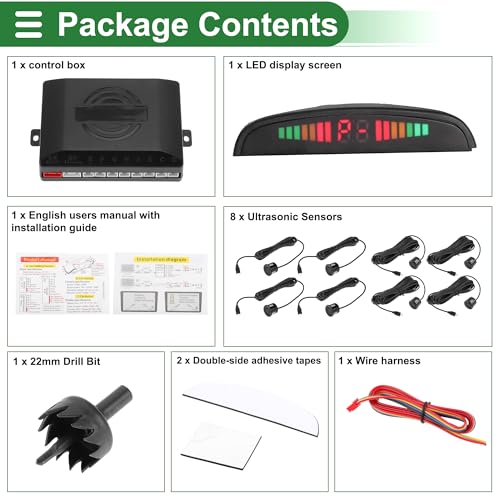 Universal Car Auto Vehicle Reverse Backup Radar System Reverse Parking Sensors Alarm Buzzer Reminder Distance Detection Black 8 Parking Sensors
