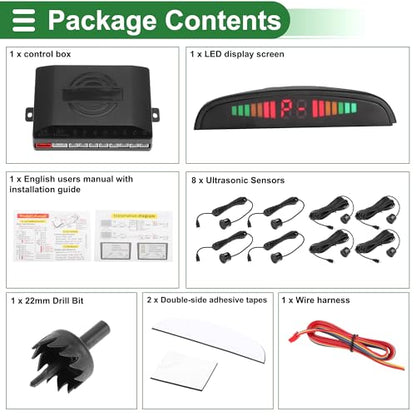 Universal Car Auto Vehicle Reverse Backup Radar System Reverse Parking Sensors Alarm Buzzer Reminder Distance Detection Black 8 Parking Sensors