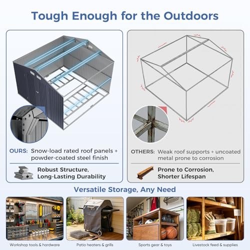 10x10 FT Metal Storage Shed with Base Frame Kit