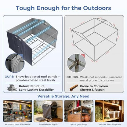 10x10 FT Metal Storage Shed with Base Frame Kit