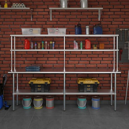 Stainless Steel Work Table Double Tier Overshelf