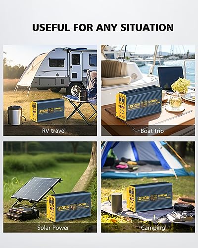 1200 Watt Pure Sine Wave Power Inverter DC 12V to 110V AC Converter with Dual AC Outlets