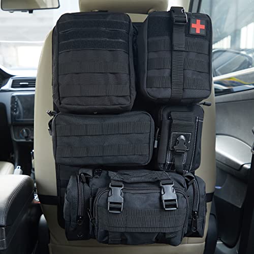 Universal Tactical Seat Back Organizer Vehicle Molle Panel Organizer Storage Bag with 5 Detachable Molle Pouch for All Vehicel Such as Jeep