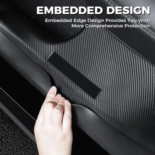 8Pcs Door Sill Protector for Tesla Model Y Juniper 2025 2026 Front and Rear Door Pedal Kick Protection Carbon Fiber Friction Resistant Model Y Juniper Interior Accessories