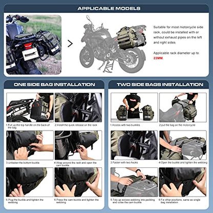 Motorcycle Saddlebag Waterproof Motor Luggage Pack Quick Release Motorbike Side Bag 20L Fits Most Adventure and Sports Bike Motorcycle Racks
