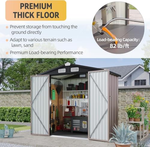 6x4FT Shed with Floor Galvanized Steel Outdoor Storage Shed