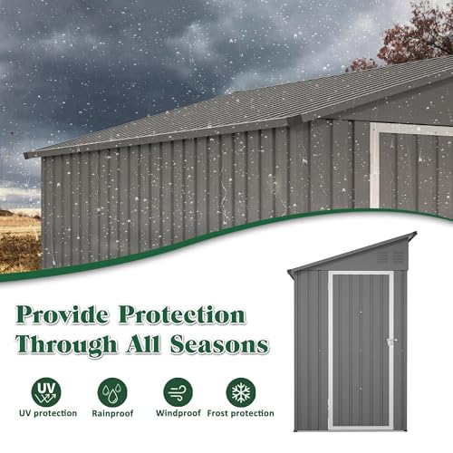 Lean to Storage Shed 4x8 FT Metal Sheds & Outdoor Storage Cabinet Lockable Tool Organization Bike Mower Shed Portable Outside for Garden Patio