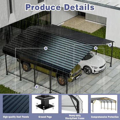 JY QAQA 20 x 20 FT Heavy Duty Metal Carport Canopy with Galvanized Steel Roof