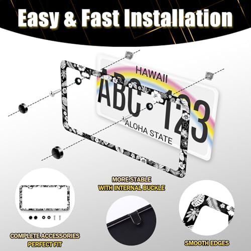Flowers Leaves License Plate Frame Stainless Steel Tropical License Holder