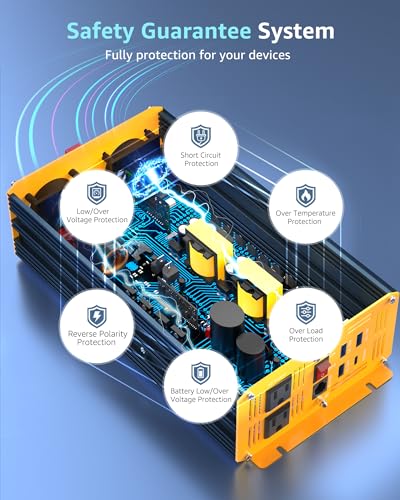 1200 Watt Pure Sine Wave Power Inverter DC 12V to 110V AC Converter with Dual AC Outlets