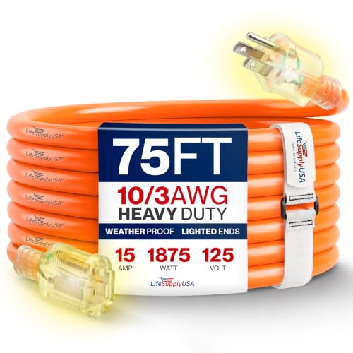 75ft Outdoor Indoor Extension Cord 10