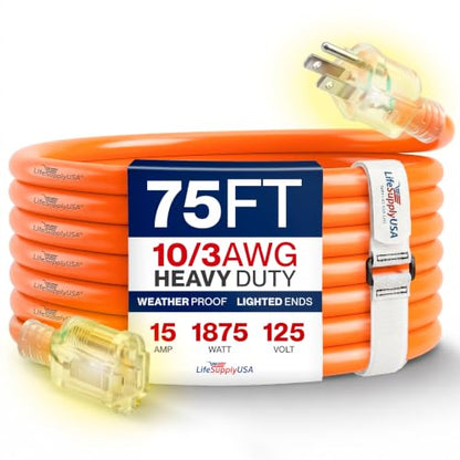 75ft Outdoor Indoor Extension Cord 10