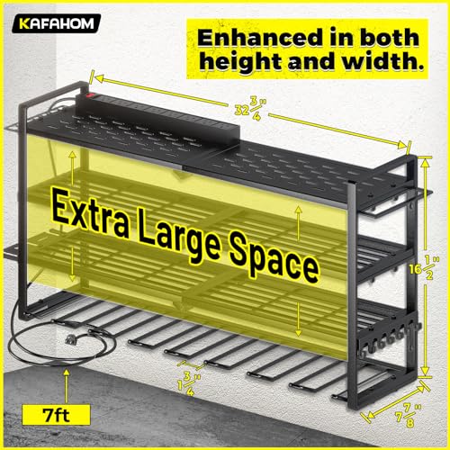 Power Tool Organizer with Charging Station.Garage 8 Drill Holder Built in 8 Outlets Power Strip