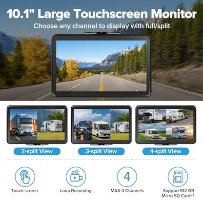 AI 4 Channel 1080P RV Backup Camera System with 10.1 Inch Touchscreen Monitor (4 Count)