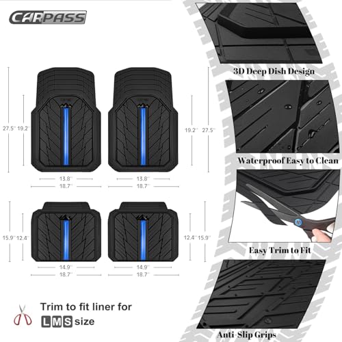 Metal Medium Rubber Floor Mats for Car Heavy Duty Car Mats All Weather (4 Count)