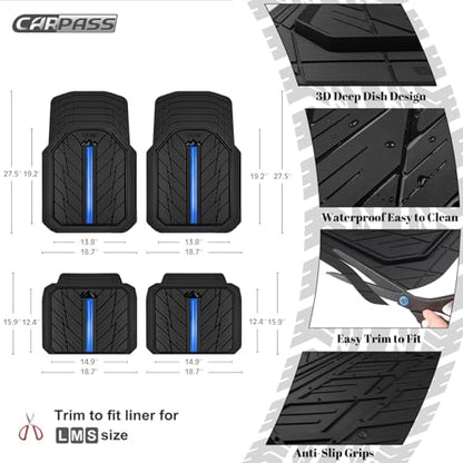Metal Medium Rubber Floor Mats for Car Heavy Duty Car Mats All Weather (4 Count)