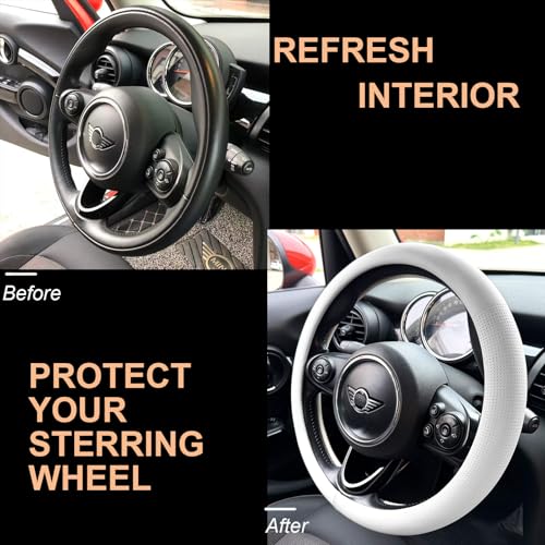 Large Size Nappa Leather Steering Wheel Cover 15.75 Inch White