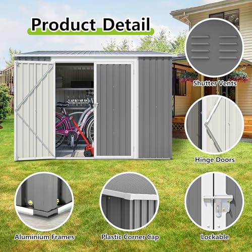 6x8FT Lean to Sheds Metal Outdoor Storage Shed with Floor Frame