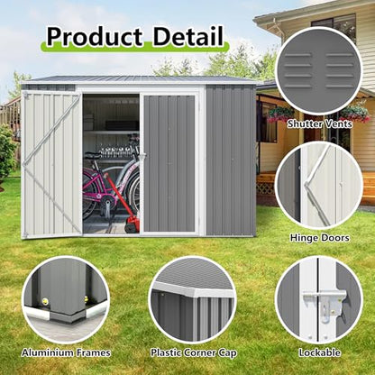 6x8FT Lean to Sheds Metal Outdoor Storage Shed with Floor Frame
