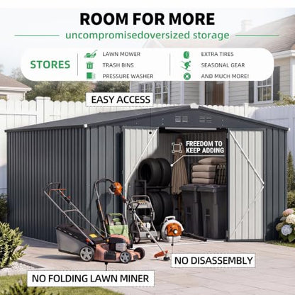 10' x 10' Waterproof Metal Outdoor Storage Shed