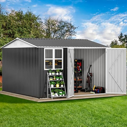 10x10ft Metal Outdoor Storage Shed with Window