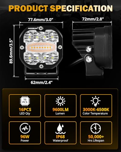 XP Ultra Series 6 Modes 3 Inch Amber White LED Ditch Light Pods (2 Count)