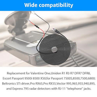 Radar Detector Hardwire Kit with RJ11 Plug for Uniden R1 R3 R4 Escort etc
