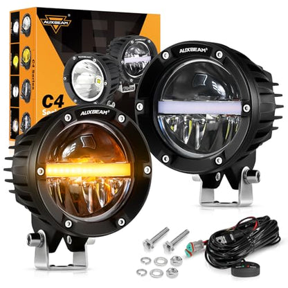 C4 Series 4 Inch 110W Round Light Offroad Pods with Amber DRL (2 Count)