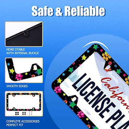 Colorful Paw License Plate Frame Stainless Steel Accessory 12.3x6.3 Inch