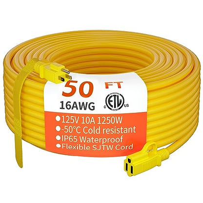Indoor Outdoor Yellow Extension Cord 50 FT Waterproof 16 (50 Foot)