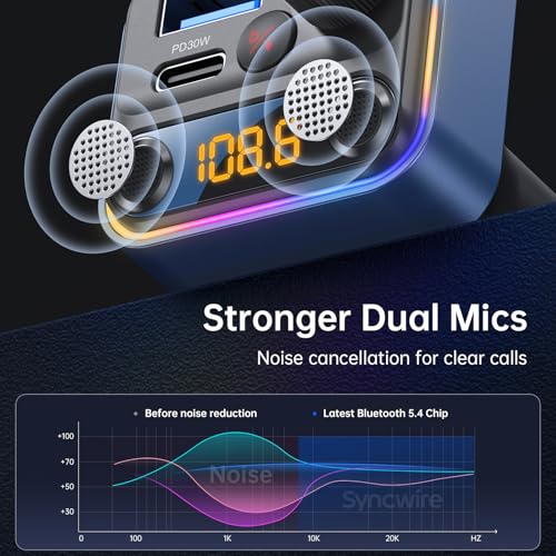 Bluetooth 5.4 FM Transmitter Car Adapter with Light Switch