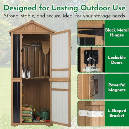 Outdoor Storage Cabinet Wooden Vertical Garden Tool Storage Shed