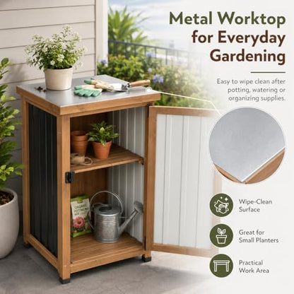 Outdoor Storage Cabinet with Metal Worktop