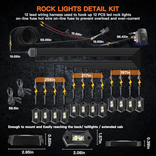 Rock Lights LEDMIRCY R3 Pure White Rock Lights with Wire Harness for Trucks (12 Count)