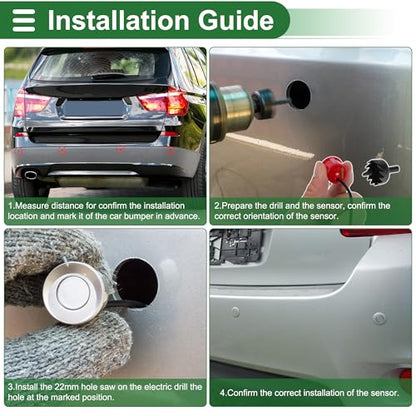 Universal Car Auto Vehicle Reverse Backup Radar System Reverse Parking Sensors Alarm Buzzer Reminder Distance Detection Red 4Parking Sensors