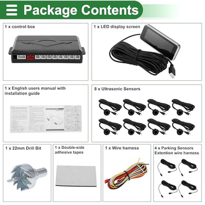 Auto Vehicle Reverse Backup Radar System Reverse Parking Sensors Sound Warning Alarm Buzzer Reminder Distance Detection Black 8 Parking Sensors