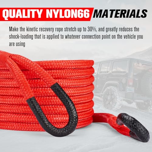 3 4” x 20FT Kinetic Recovery Rope Kit with 2 Soft Shackles (20 Foot)