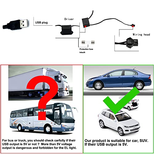 El Wire Green Interior Car LED Strip Lights