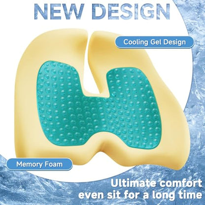 Large Cooling Gel Memory Foam Seat Cushion for Long Sitting